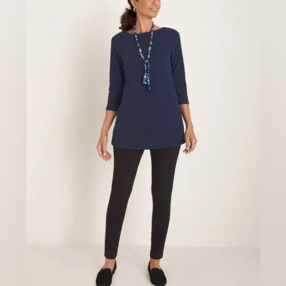 Chico's Blue Textured Tunic in Navy Blue. Small